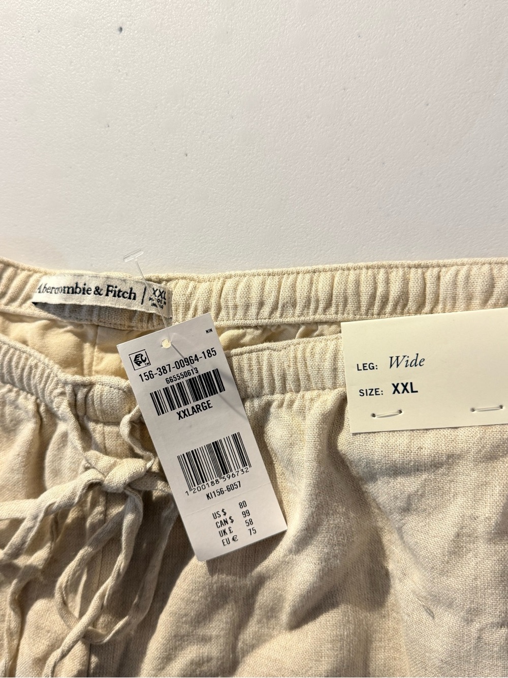 Abercrombie & Fitch Cream Wide-Leg Drawstring Pants - Picture 5 of 7